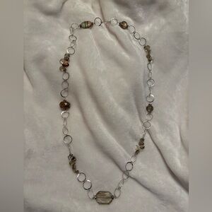 Source Unknown Silver Link Necklace with Rutilated Quartz Beads